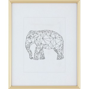 Goldener Kunststoff Bilderrahmen (24x30 cm) mit Passepartout und Elefantenmotiv.