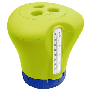 Chemoform Chlordosierer mit Thermometer in Grün/Blau zur Poolpflege.