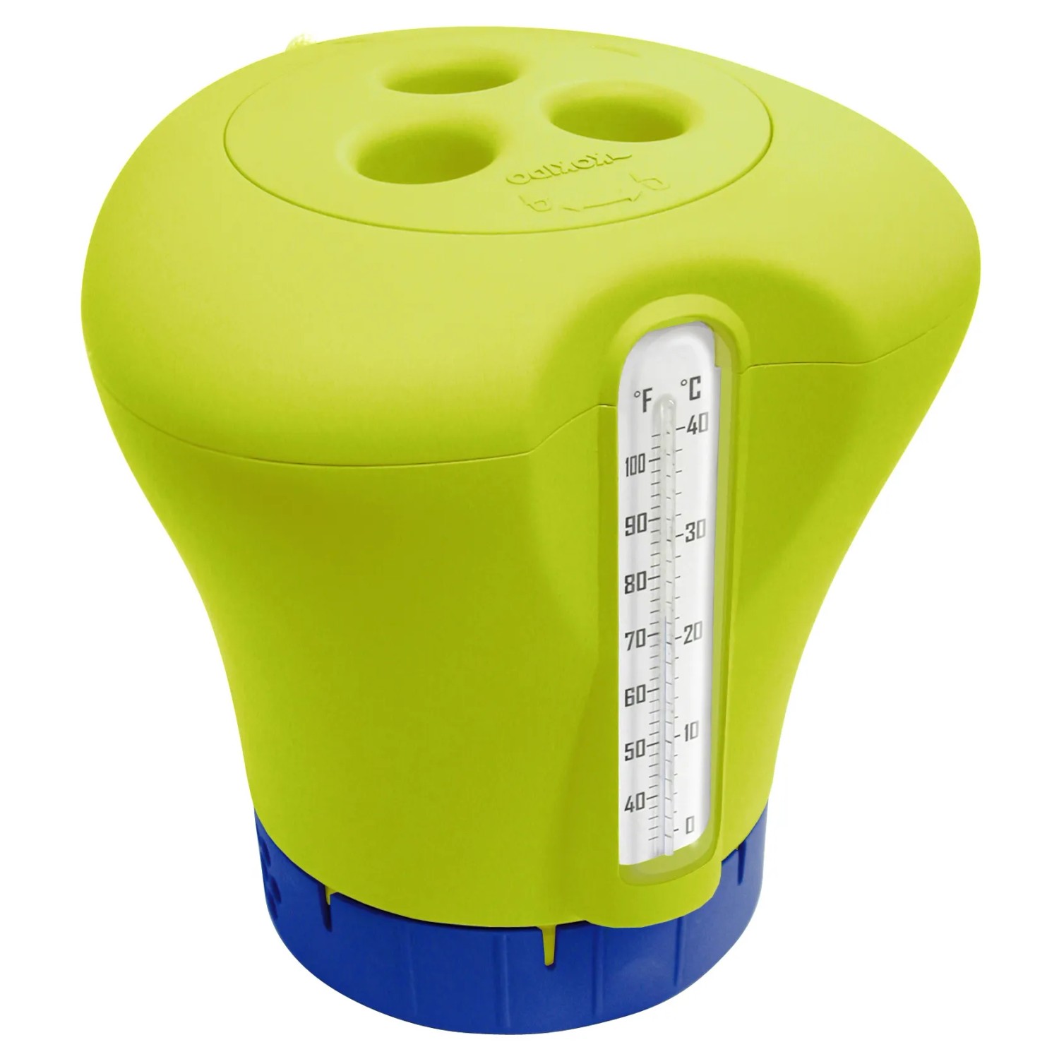 Chemoform Chlordosierer mit Thermometer in Grün/Blau zur Poolpflege.