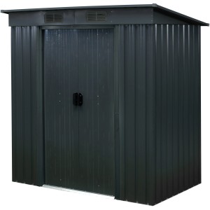 Floraworld Metall-Gerätehaus in Anthrazit, 2 m², mit Doppeltür und Pultdach.