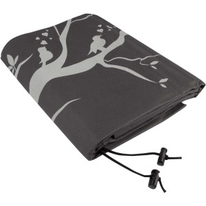 Windhager Winter-Deko-Vlieshaube Protect Birds, grau mit Vogelmotiv und Kordelzug.
