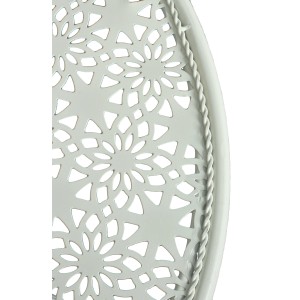 Detailansicht: Weißer, runder Gartentisch Lascar von Garden Pleasure mit floralem Muster.