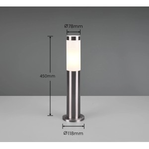 LED-Wegeleuchte Trioto, Nickel matt, 45 cm hoch, zylindrisches Design für Außenbereiche.