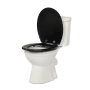 Schwarzer Sinobath WC-Sitz aus lackiertem MDF mit Absenkautomatik auf weißer Toilette.