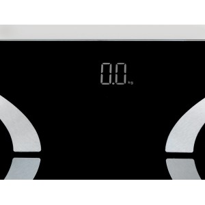 Wenko Analysewaage LED Bluetooth, schwarze Glas-Personenwaage mit digitaler Anzeige.