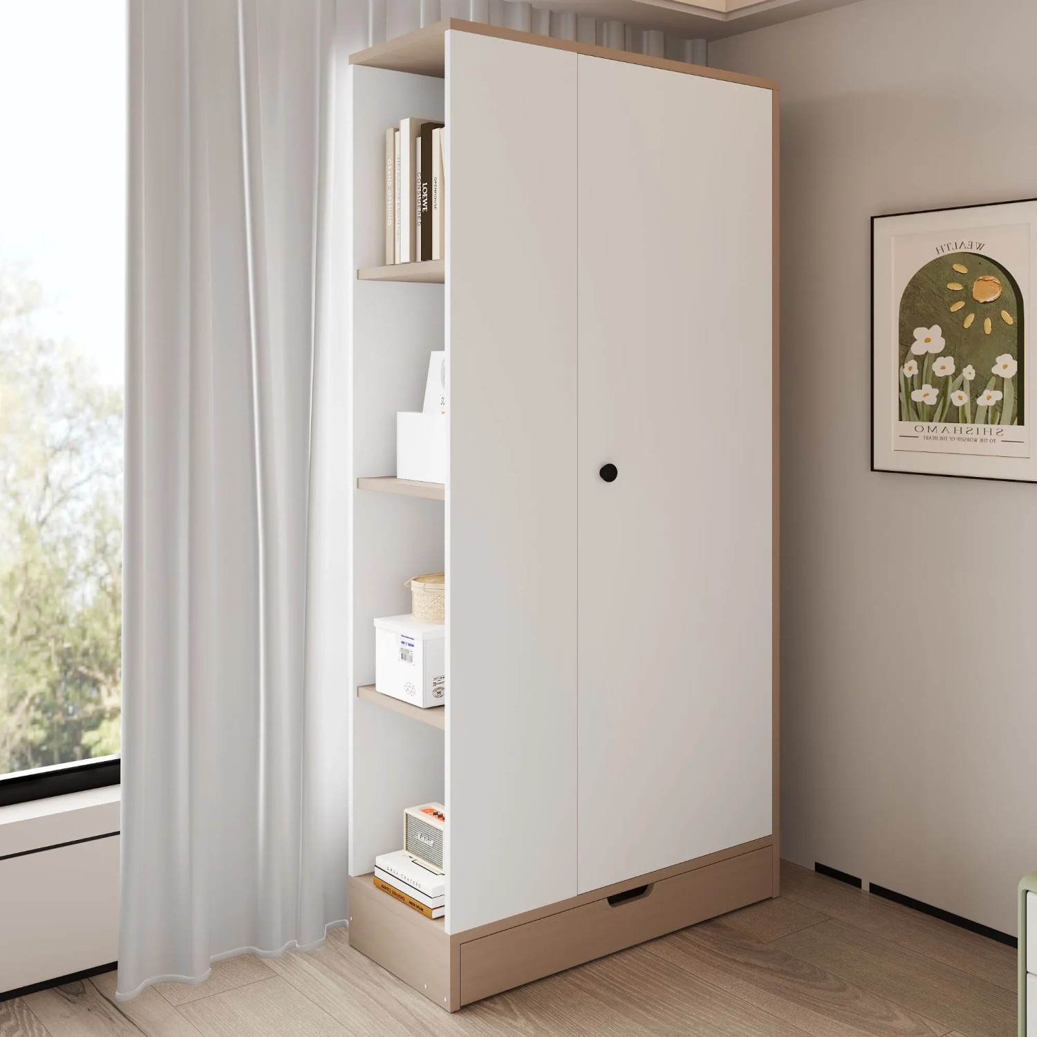okwish Kleiderschrank mit Eintür Einlegeböden Schubladen 70x170x40cm Natur kaufen bei OBI