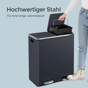 Songmics Mülleimer Pary 2 Fächer x 30 l Grau