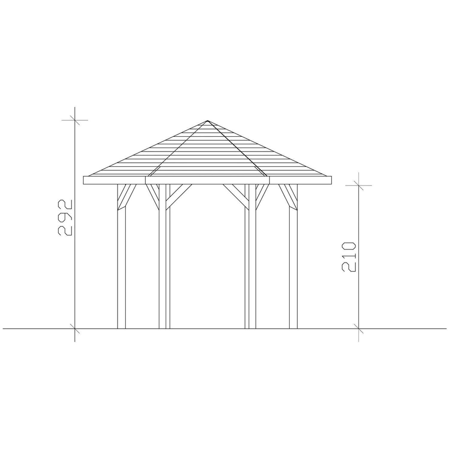 Technische Zeichnung: Skan Holz Pavillon Nancy, 360x312 cm, Nussbaum, Maße