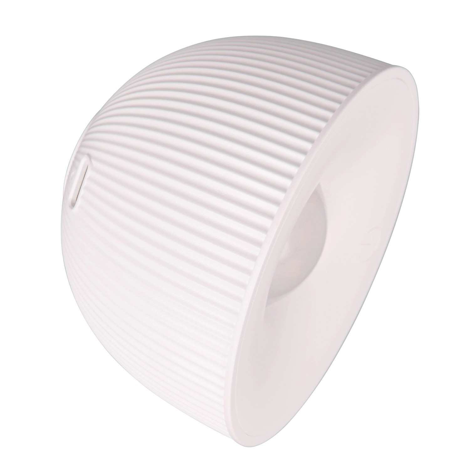 Weiße Reality LED-Tischleuchte Maxima, Ø 8 cm, mit gerippter Oberfläche.