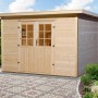 Weka Gartenhaus Taro C Natur mit Doppeltür und Massivholzboden, unbehandeltes Fichtenholz.