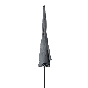 Zusammengefalteter, anthrazitfarbener Doppler Balkonschirm Waterproof 118x218 cm mit Knickfunktion.