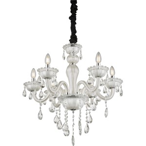 Eleganter, weißer Globo Kronleuchter TEEJAY mit K5 Kristallen für stilvolle Beleuchtung.