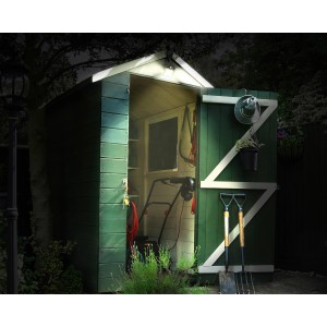 Beleuchteter Gartenschuppen mit LED Solar Außenleuchte Butterfly, 1.5W, schwarz.