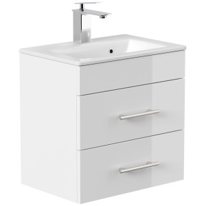 Posseik Badmöbel Portus 500 SlimLine, weiß hochglanz, mit Waschbecken und zwei Schubladen.