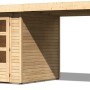 Naturbelassenes Karibu Express Gartenhaus Speedy A Set mit Anbaudach.