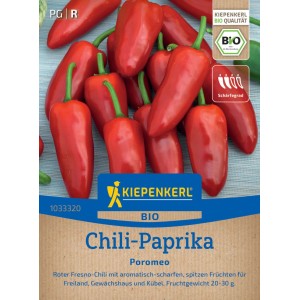 Kiepenkerl BIO Chili-Paprika Poromeo Saatgut mit roten, spitz zulaufenden Früchten.