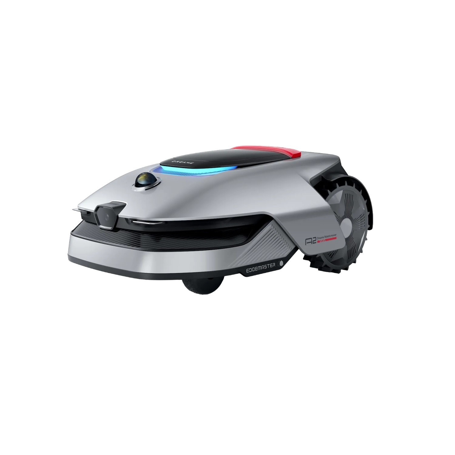 Dreame Mähroboter A2 2000, silberner Rasenroboter mit EdgeMaster Funktion.