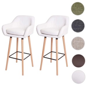 2er-Set Barhocker Vaasa T381, Kunstleder weiß, Holzfüße, mit Rückenlehne und Fußablage.