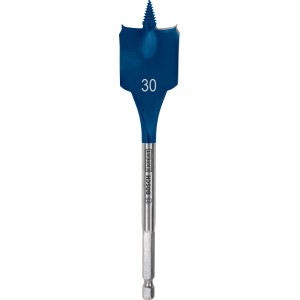 Bosch Expert Selfcut Flachfräsbohrer, Ø 30 mm, für Holz. Blauer Holzbohrer mit Zentrierspitze und Sechskantschaft.