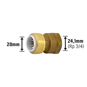 Steck-Übergangsmuffe aus Messing, 31 mm, für Trinkwasser- und Heizungsrohre.