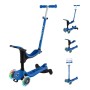 Blaues Globber Go-Up 3in1 Kinderfahrzeug als Aufsitzrad, Laufrad & Scooter mit LED-Rollen. Verstellbar, 3-rädrig.