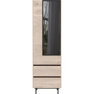 Germania Vitrine Eiche Schwarz, 64x206x40cm, mit Glasrahmentür und 3 Schubladen.