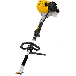 Texas Benzin-Multimaschine 4 in 1: Freischneider mit gelbem Motorblock und schwarzem Griff.