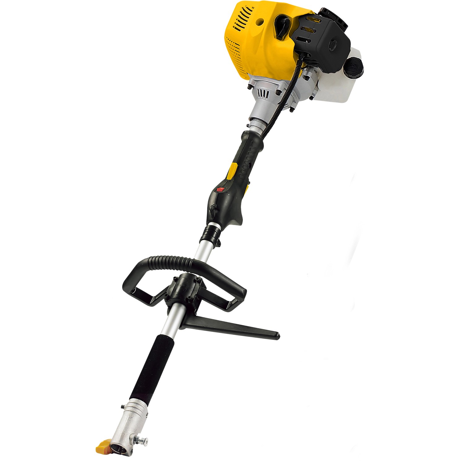 Texas Benzin-Multimaschine 4 in 1: Freischneider mit gelbem Motorblock und schwarzem Griff.