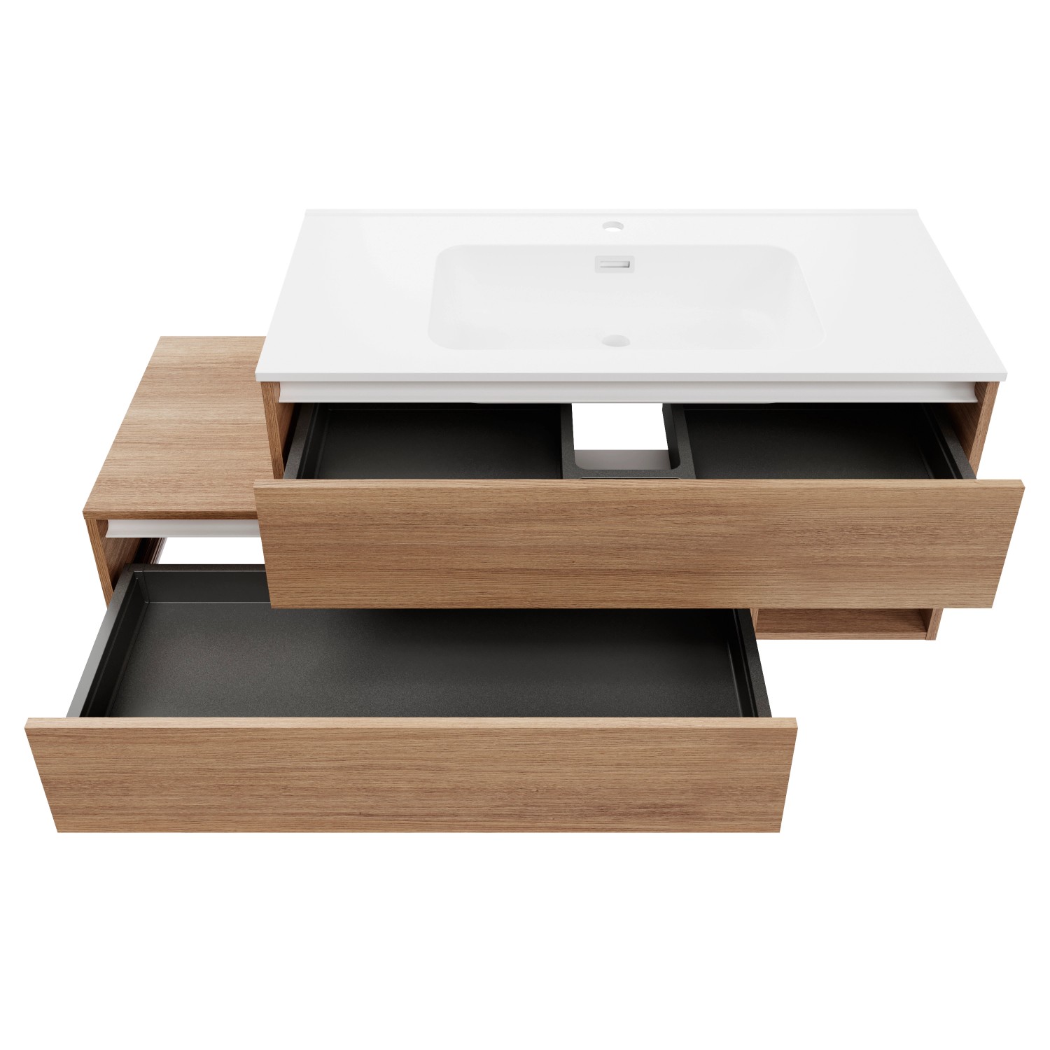 Fackelmann Waschbeckenunterschrank Vita, Eiche/Weiß, 128,5x50x46cm mit zwei Schubladen.