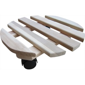 Runder Pflanzenroller aus Buchenholz, natur, Ø 30 cm, mit schwarzen Rollen für den einfachen Transport.