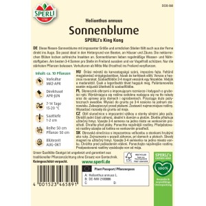 Samenpackung Sonnenblume 'King Kong' von Sperli: Großblumige, hohe Sorte für Beet, Zaun oder als Schnittblume.
