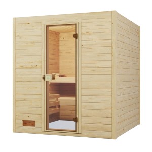 Weka Massivholzsauna Valida mit Glastür, naturbelassenes Fichtenholz, ohne Ofen.