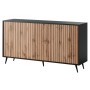 Selsey Sideboard Bello mit Lamellenfronten in Schwarz/Wotan Eiche. Elegante Kommode mit sechs Fächern und schwarzen Füßen.