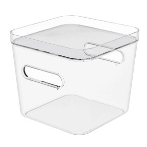 Transparente SmartStore Compact Square L Aufbewahrungsbox mit Deckel und Griffen.