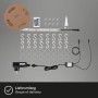 Brilo Outdoor LED Strip RGB 10m mit Zubehör: Fernbedienung, Haken, Halterungen, Netzteil.