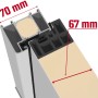 Detailaufnahme Haustür ThermoSpace Prime Palermo: Querschnitt mit Bautiefe 70 mm (Rahmen) und 67 mm (Türblatt).