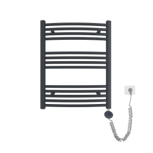 Emke elektrischer Badheizkörper, gebogen, Anthrazit, mit Thermostat und Heizstab. Handtuchtrockner.