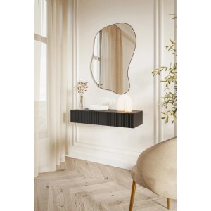 Schwarze Selsey Veldio Wand-Konsole 90 cm mit Lamellenfront, Schublade und modernem Design.