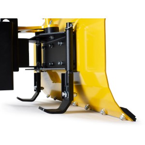 Detailaufnahme: Gelbes Texas Schneeräumschild Combi 800 mit schwarzer Halterung.