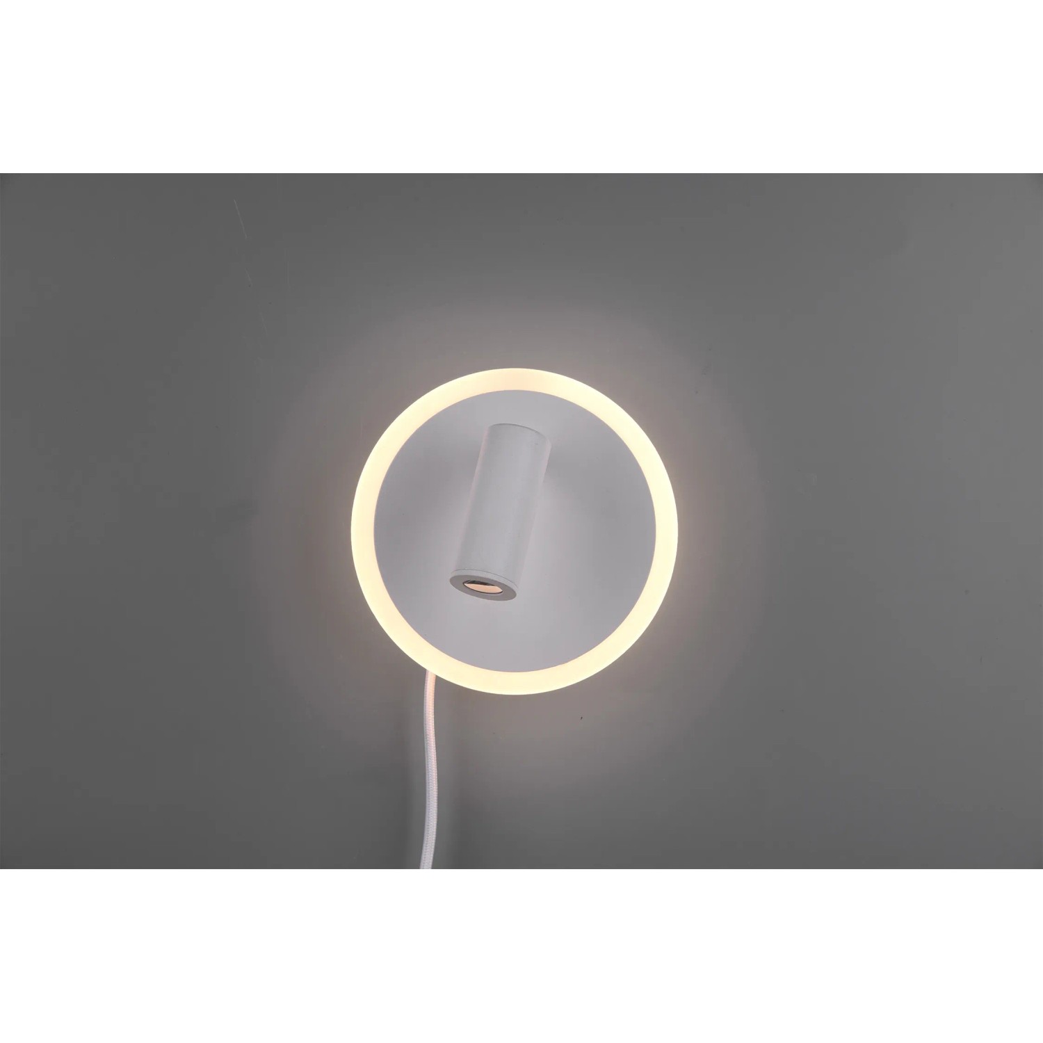 Weiße, runde Trio LED-Wandleuchte Jordan mit schwenkbarem Spot und Ring aus der Kategorie Wandlampen.