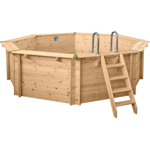 Holzpool Set Java, Ø 4,40 m, H 1,36 m mit Leiter und Edelstahl-Einstieg