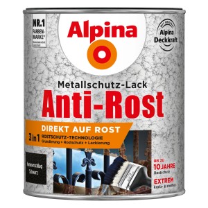 Alpina Metallschutz-Lack Anti-Rost Schwarz Hammerschlag 750 ml