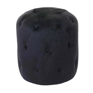 Schwarzer MCW Hocker D22 aus Samt mit Knopfsteppung.