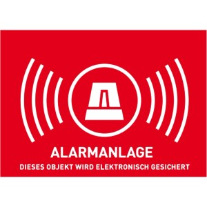 Abus Warnaufkleber für Alarmanlage, rot mit Alarmanlagen-Symbol.