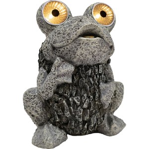 Solar Frosch in Natursteinoptik, 17x14x21cm, mit leuchtenden Augen als Deko für den Garten.