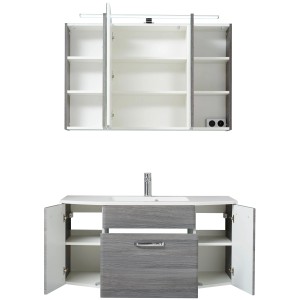 Pelipal Badmöbel-Set Zoey Graphit, 112 cm, 3-teilig mit Waschbecken, Unterschrank und Spiegelschrank.