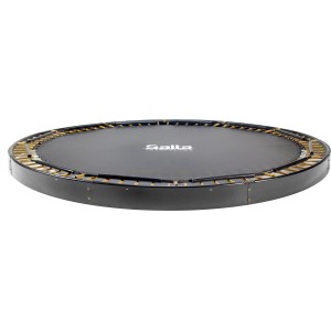 Schwarzes Salta Royal Baseground Bodentrampolin, Ø 251 cm, ebenerdig im Garten.