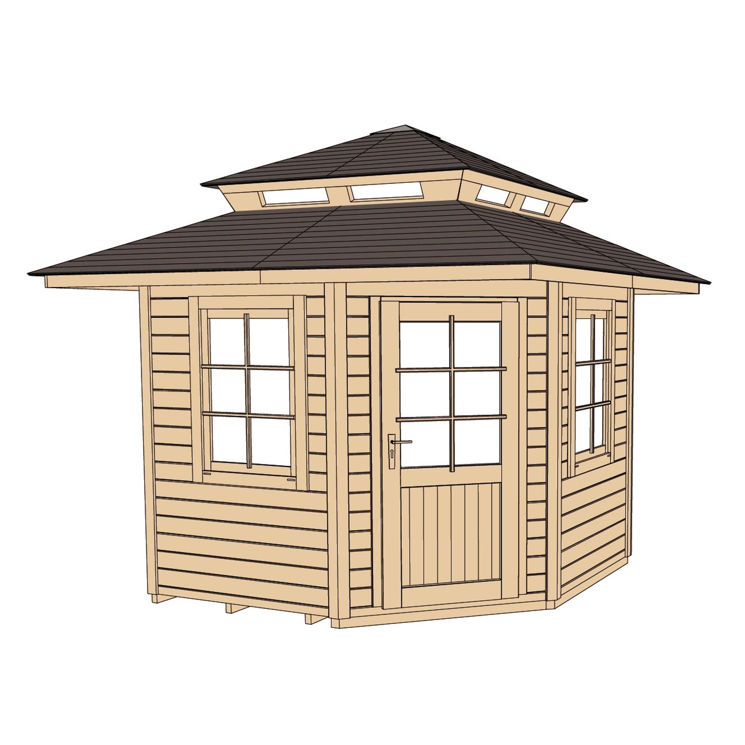 Unbehandeltes Weka Holz-Gartenhaus mit Zeltdach und Fenster. Naturholz-Optik.