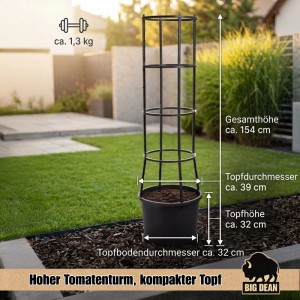 BigDean 5 Stück Tomatentopf XL ca 40cm und 154cm Hoch Stabil Made in Europa