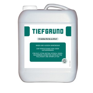 Kanister Aktion Tiefgrund 5 l, geeignet zur Verfestigung von Untergründen vor Bauarbeiten.